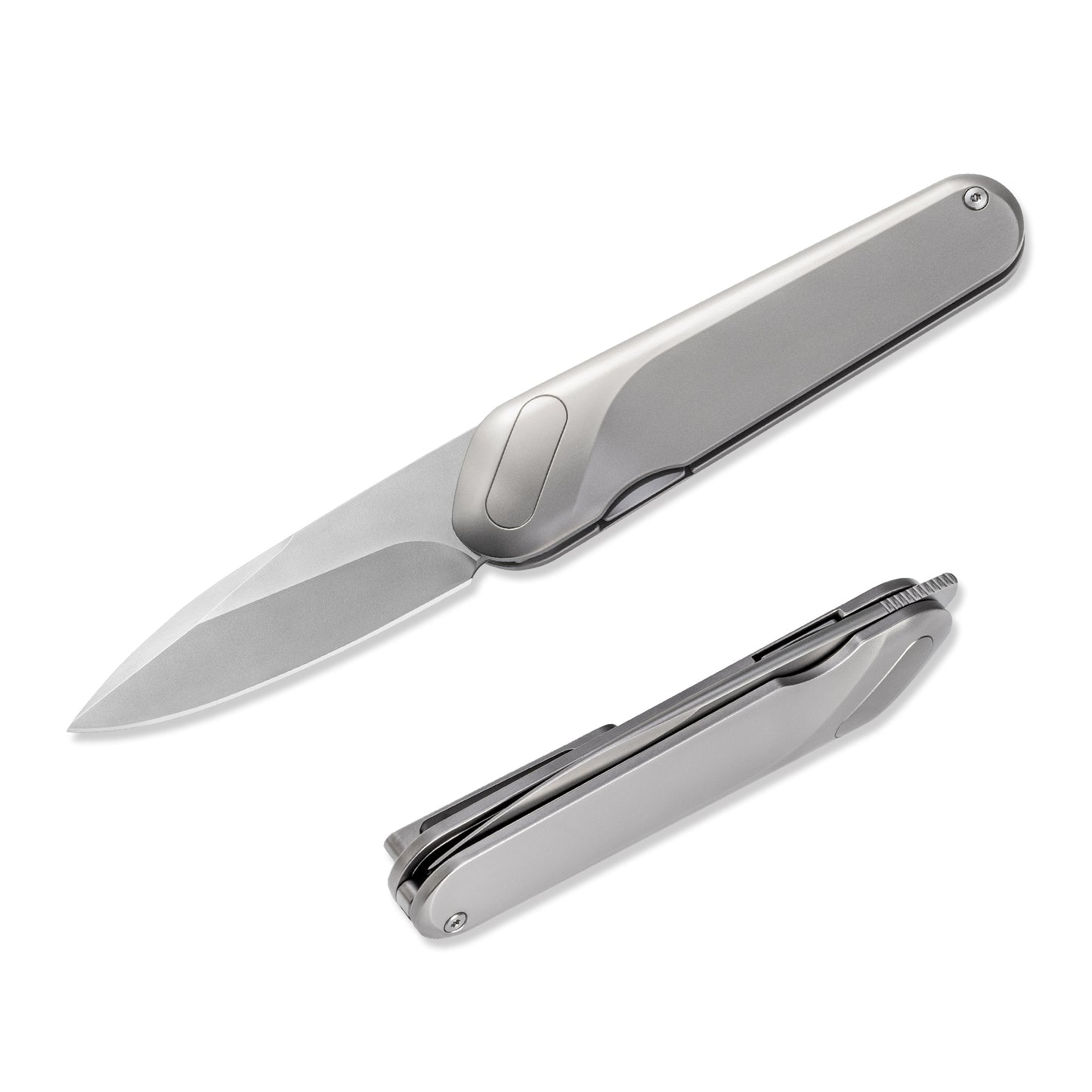 KniClad Pocket Knife with 3.0" M390 Steel Blade and Titanium Alloy Handle Liner Lock, Silver Gray-CNJRVCT-15CL