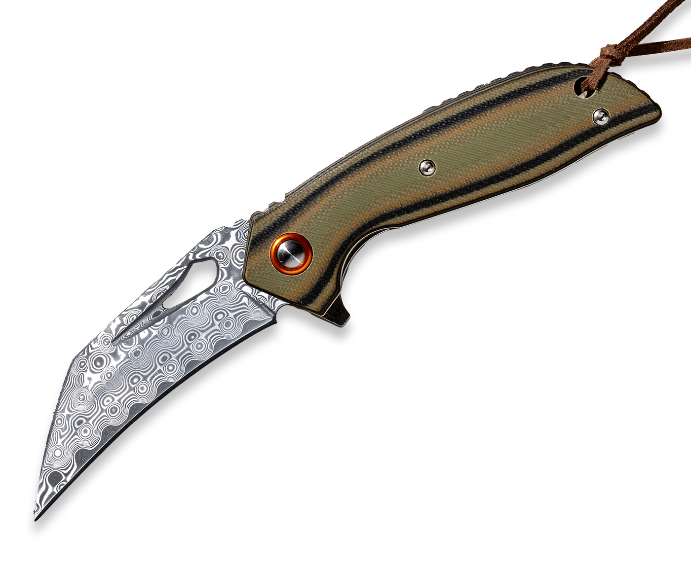 Kniclad Moor Dark Green G10 Handle Liner Lock EDC Knife (2.87" Damascus) OUK-23059