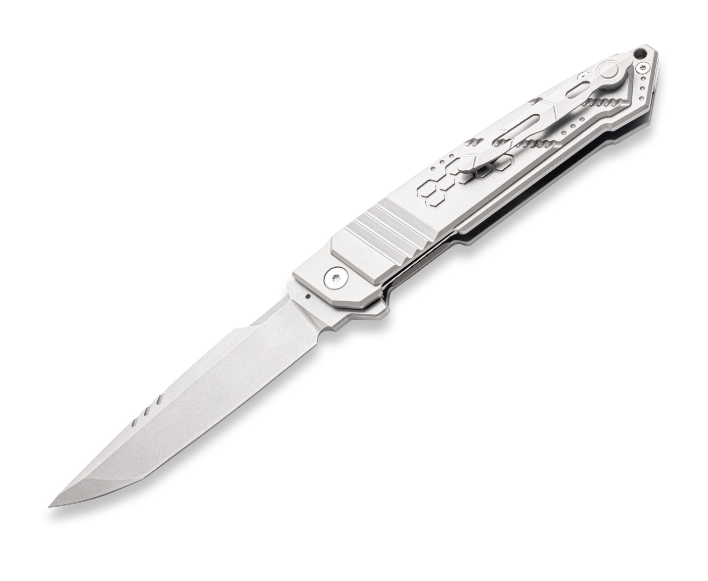 Kniclad Aegis Silver Titanium Handle Liner Lock EDC Knife (3.07" VG10 Blade) OUK-23145