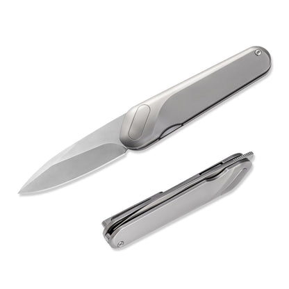 KniClad Pocket Knife with 3.0" M390 Steel Blade and Titanium Alloy Handle Liner Lock, Silver Gray-CNJRVCT-15CL