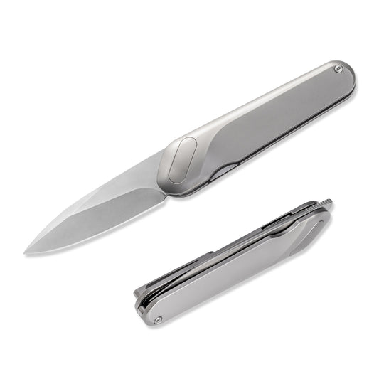 KniClad Pocket Knife with 3.0" M390 Steel Blade and Titanium Alloy Handle Liner Lock, Silver Gray-CNJRVCT-15CL