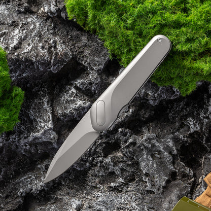 KniClad Pocket Knife with 3.0" M390 Steel Blade and Titanium Alloy Handle Liner Lock, Silver Gray-CNJRVCT-15CL