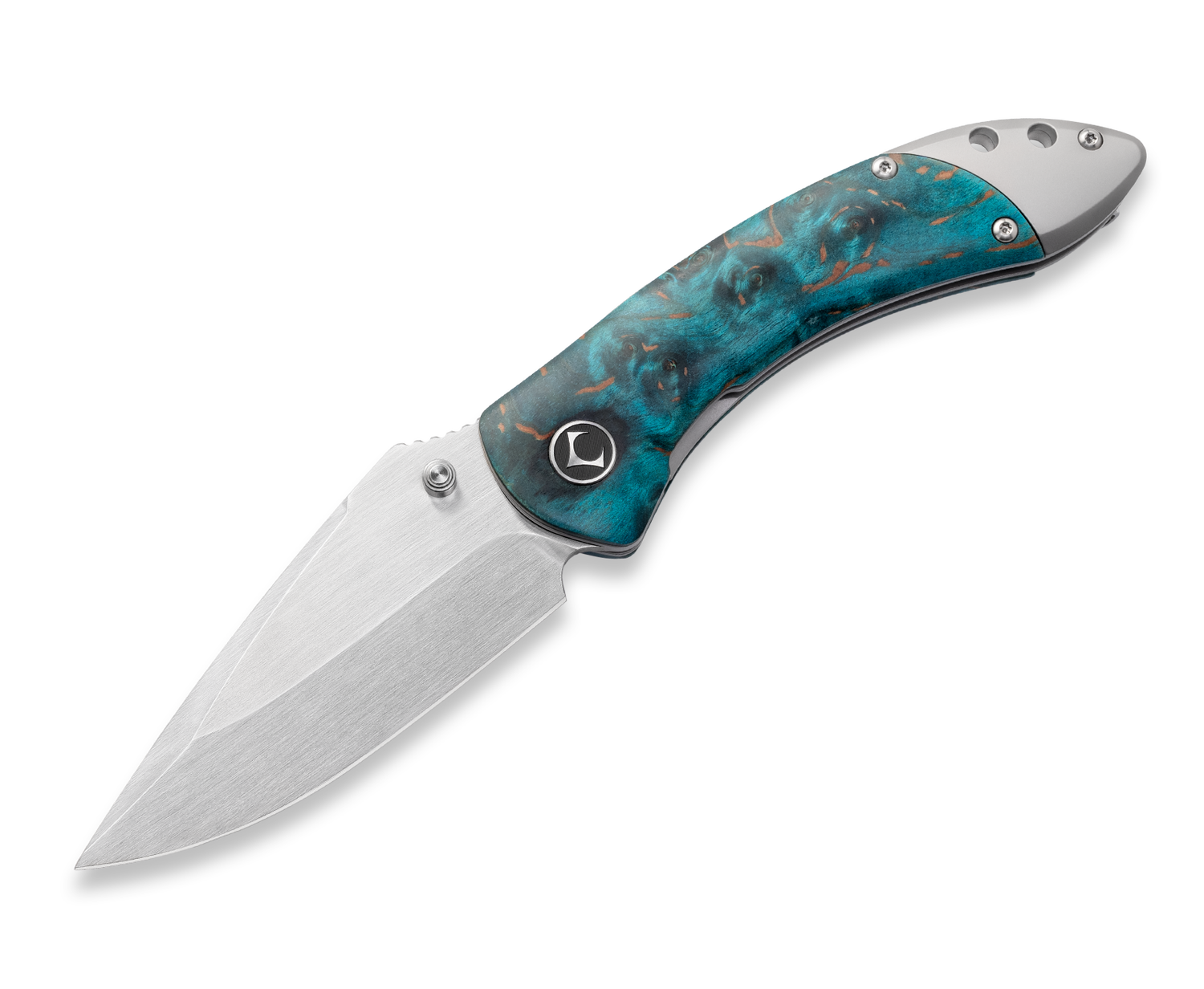 KniClad Ripple Blue Stabilized Wood Handle Liner Lock (3.3" 14C28N Blade) CNLYVSL-15