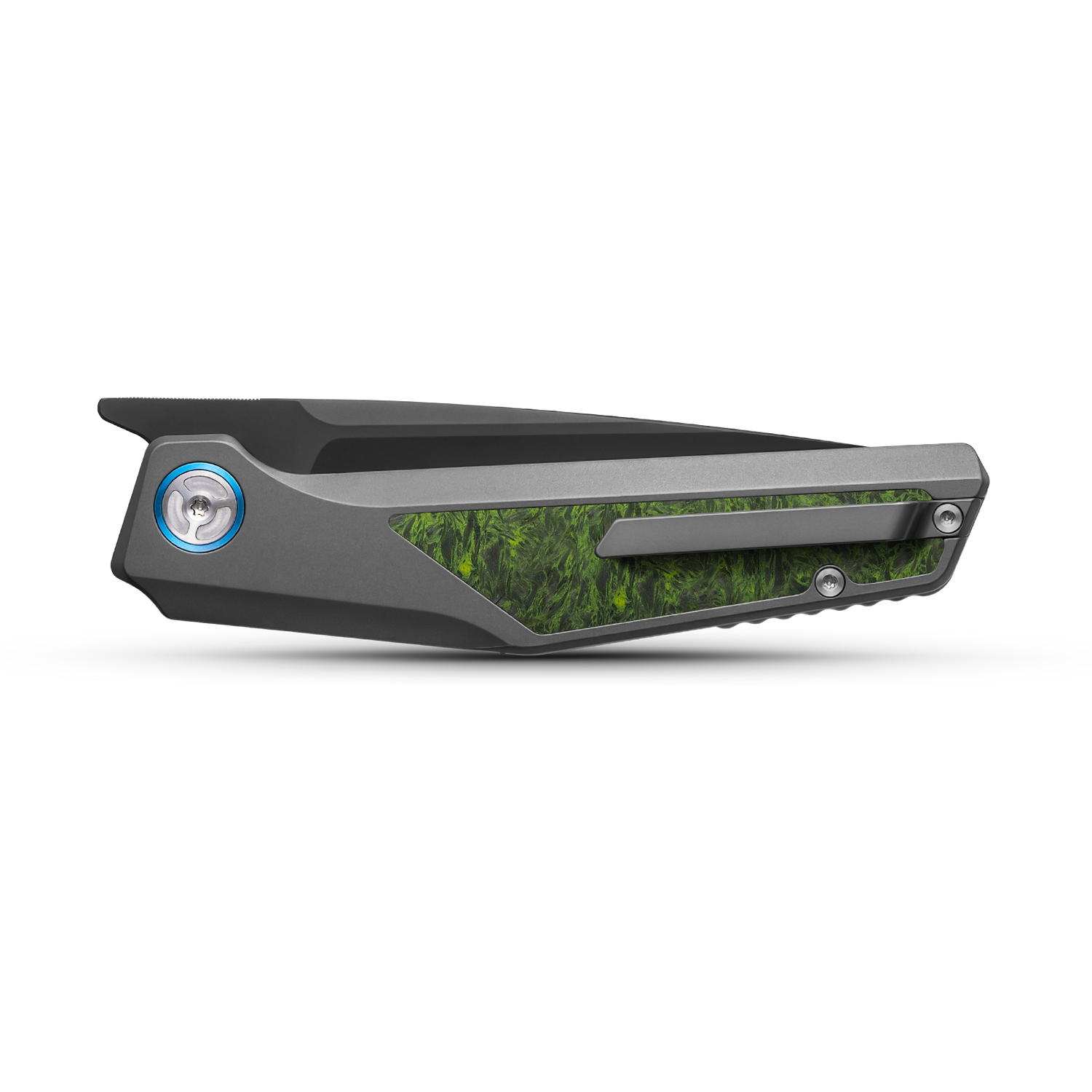 Kniclad Eclat Titanium & Green Carbon Fiber Handle Front Flipper Folding Knife  (3.53" BlackTi-Coated S35VN Blade) K005-2