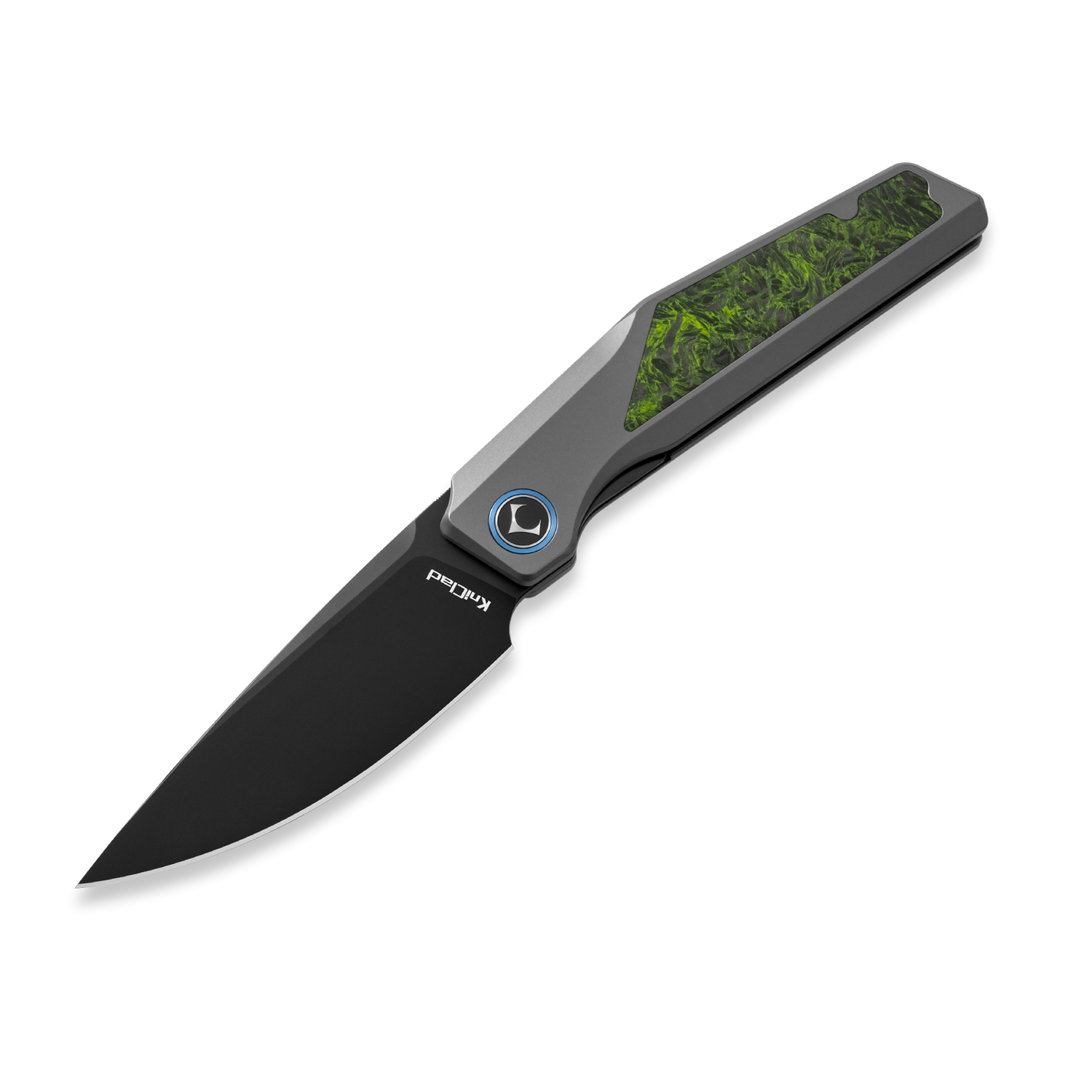 Kniclad Eclat Titanium & Green Carbon Fiber Handle Front Flipper Folding Knife  (3.53" BlackTi-Coated S35VN Blade) K005-2