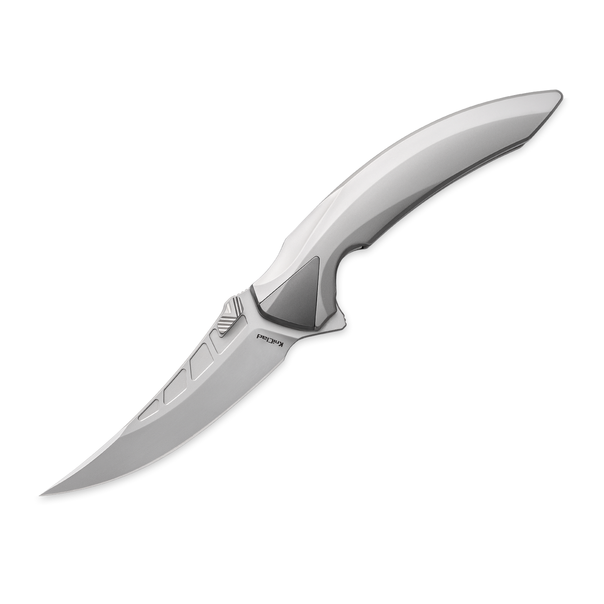 KniClad Jax Silver Titanium Handle Thumb Stud & Front Flipper Liner Lock Folding Knife (3.53" S35VN Blade) K015-1