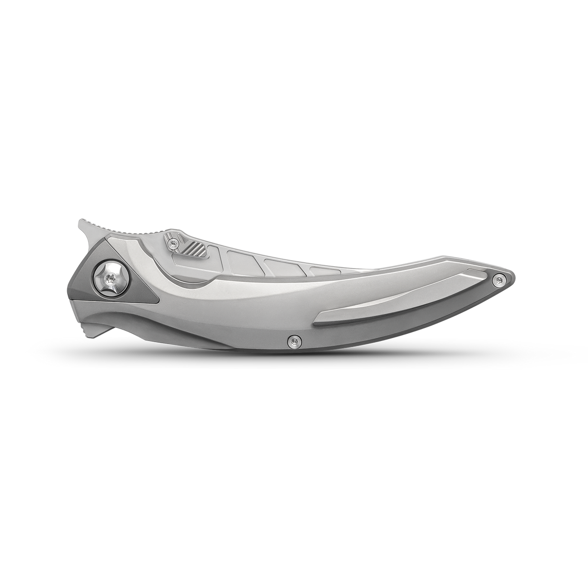 KniClad Jax Silver Titanium Handle Thumb Stud & Front Flipper Liner Lock Folding Knife (3.53" S35VN Blade) K015-1