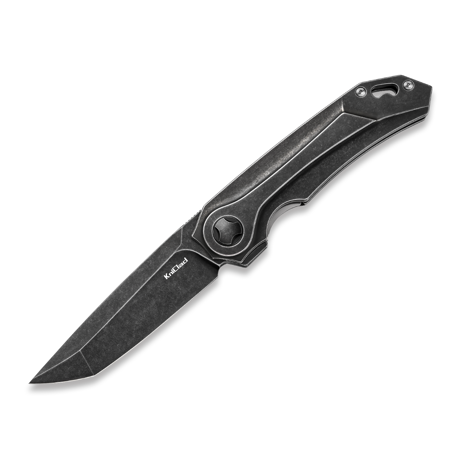 Kniclad Obsid Black Stonewash Titanium Handle Front Flipper Darth Vader EDC Knife (3.40" S35VN Blade) K006-1