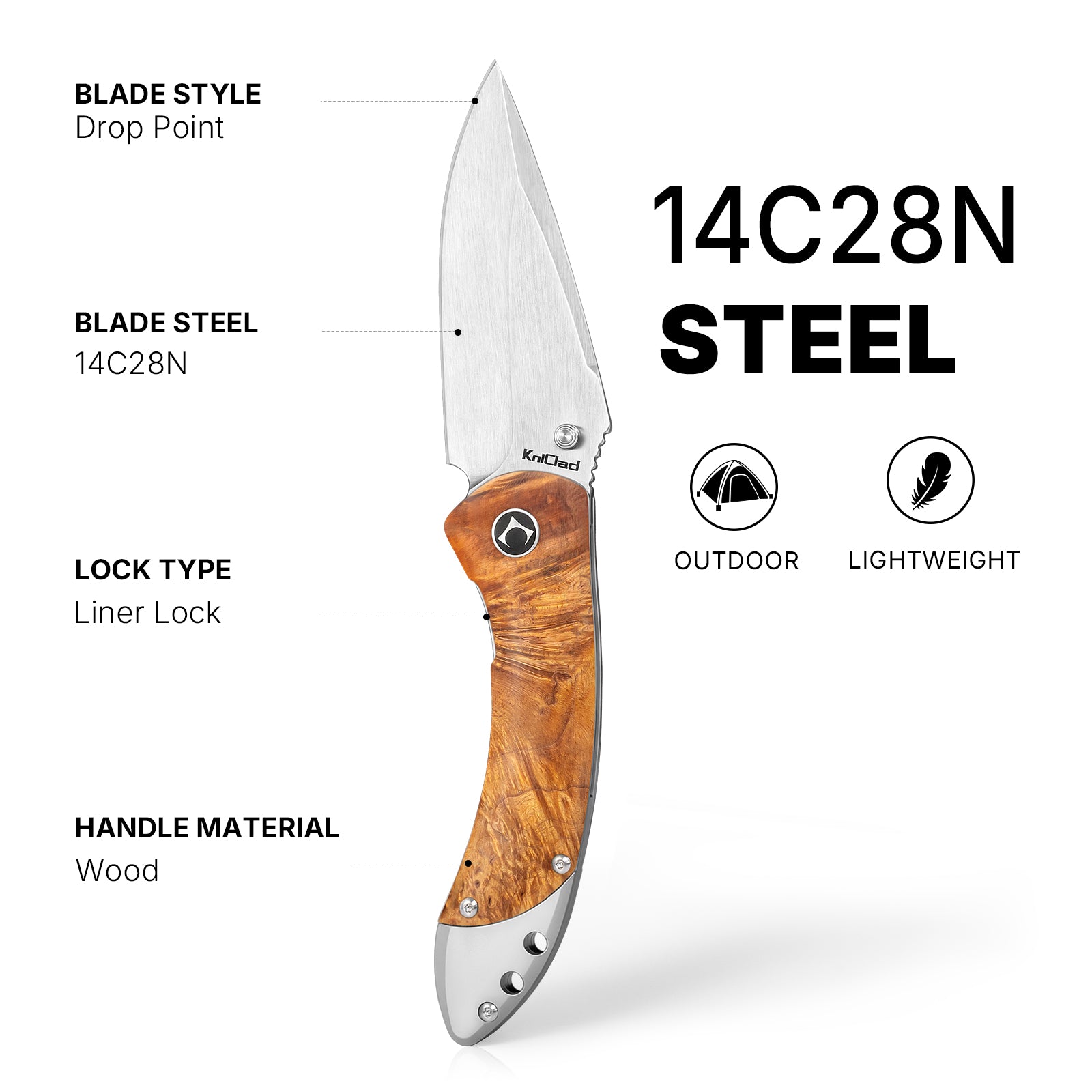 Ripple Yellow Wood Handle Liner Lock 3.3 inches 14C28N Blade