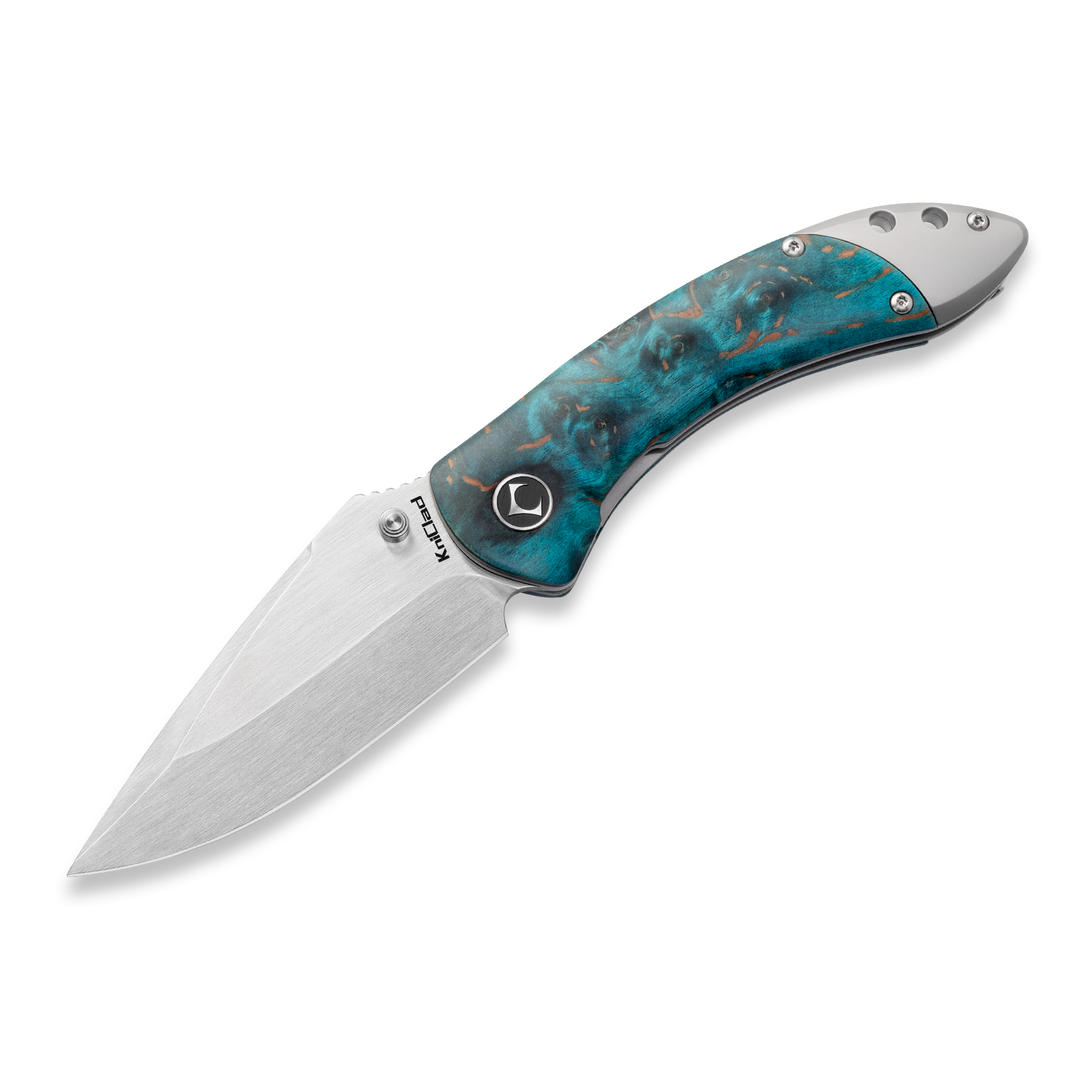 KniClad Ripple Blue Wood Handle Liner Lock (3.3" 14C28N Blade) CL26002-2