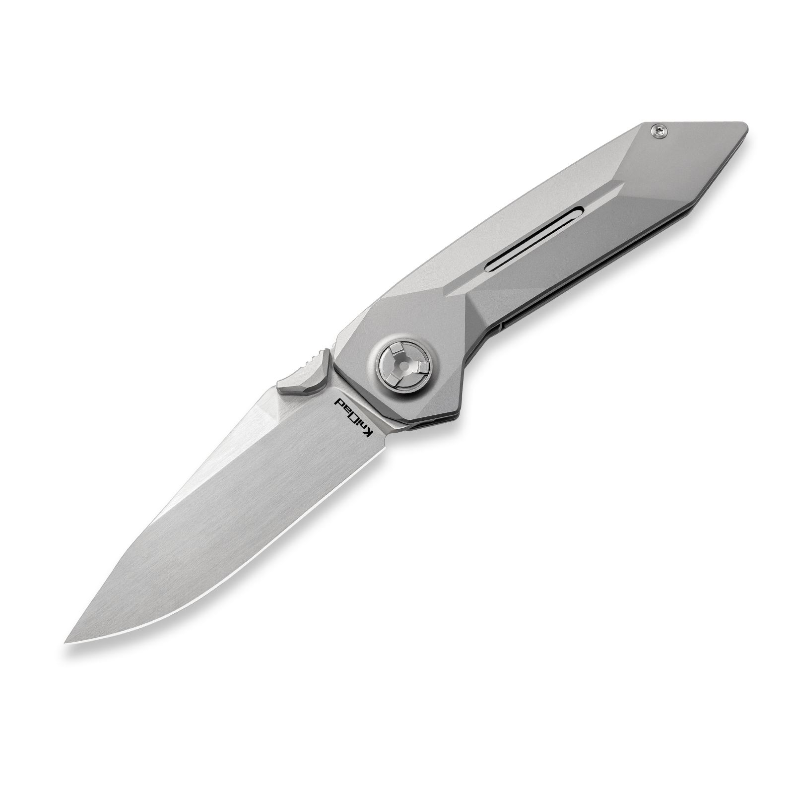 Kniclad Summit Silver Titanium Geometric Handle Liner Lock Pocket Knife (3.4" S35VN Blade) K002-1