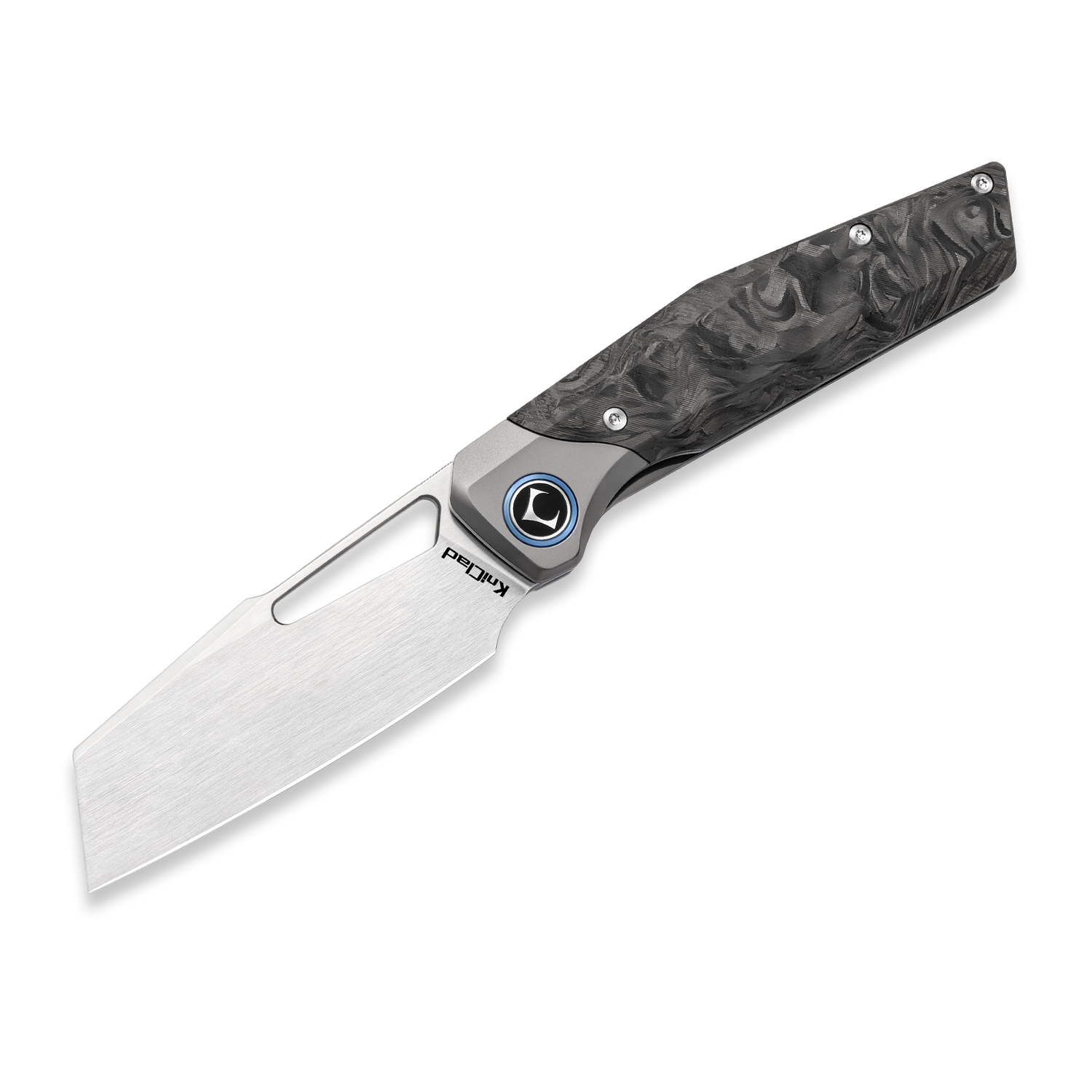 Kniclad Lyrin Titanium & Gray Carbon Fiber Handle Front Flipper EDC Knife (3.17" M390 Blade) K004-1
