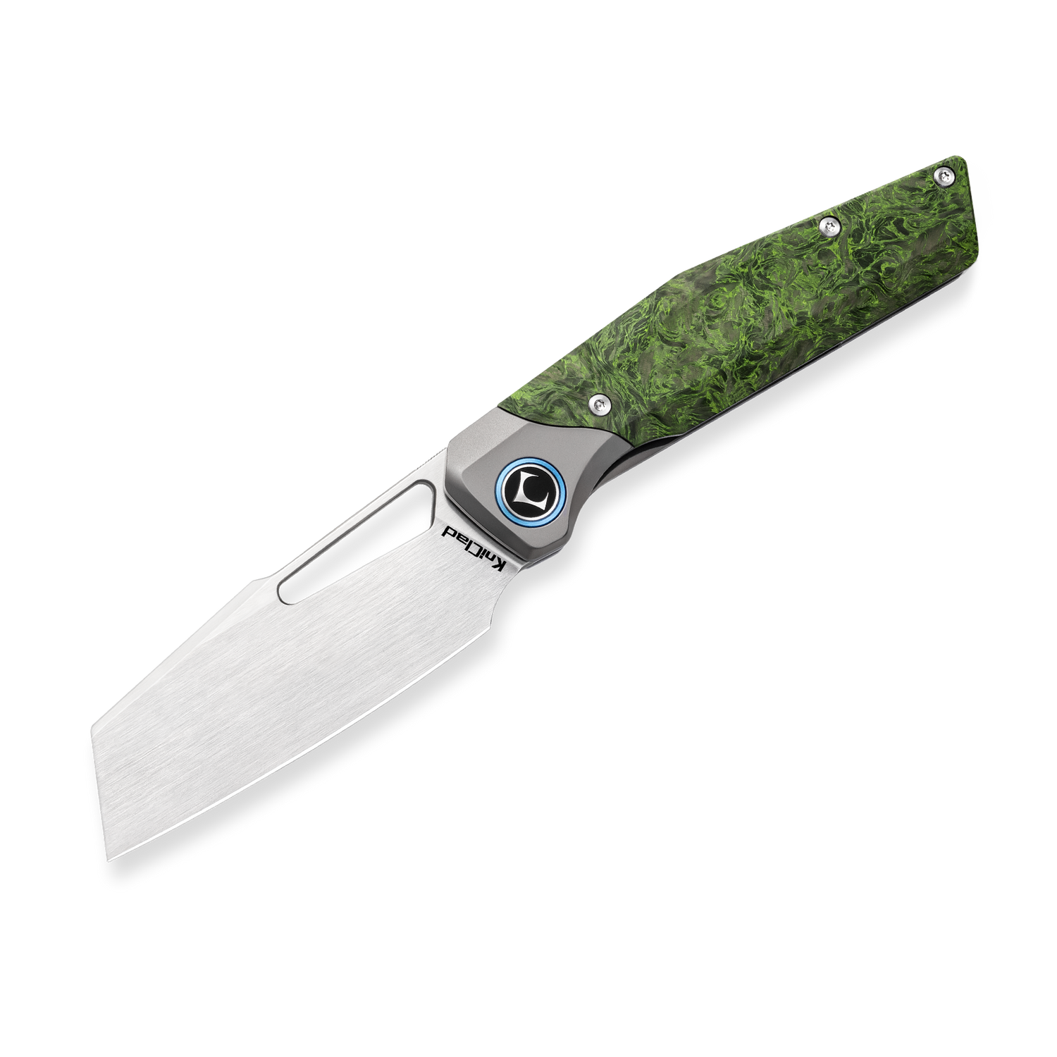 Kniclad Lyrin Titanium & Green Carbon Fiber Handle Front Flipper EDC Knife (3.17" M390 Blade) K004-2
