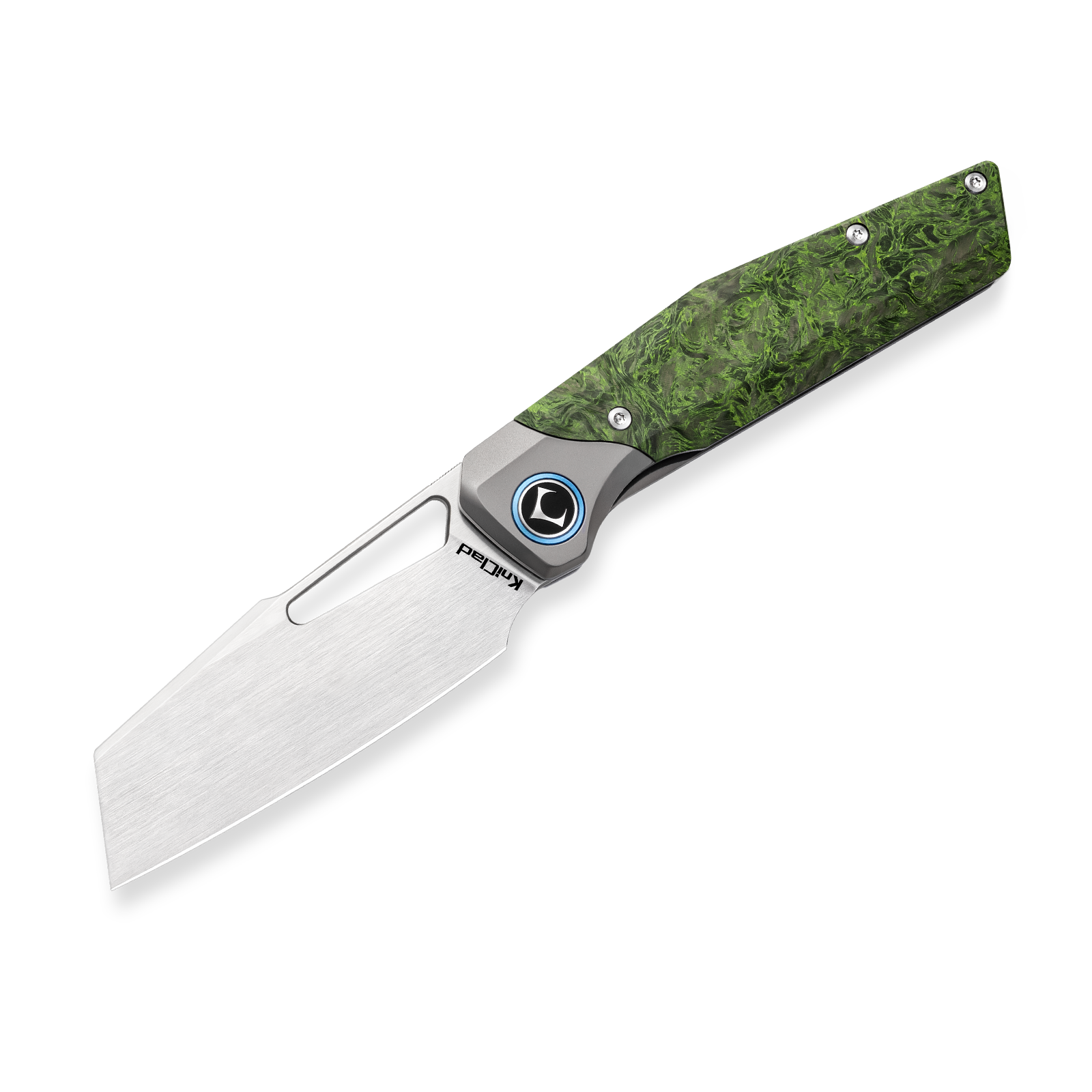 Kniclad Lyrin Titanium & Green Carbon Fiber Handle Front Flipper EDC Knife (3.17" M390 Blade) K004-2