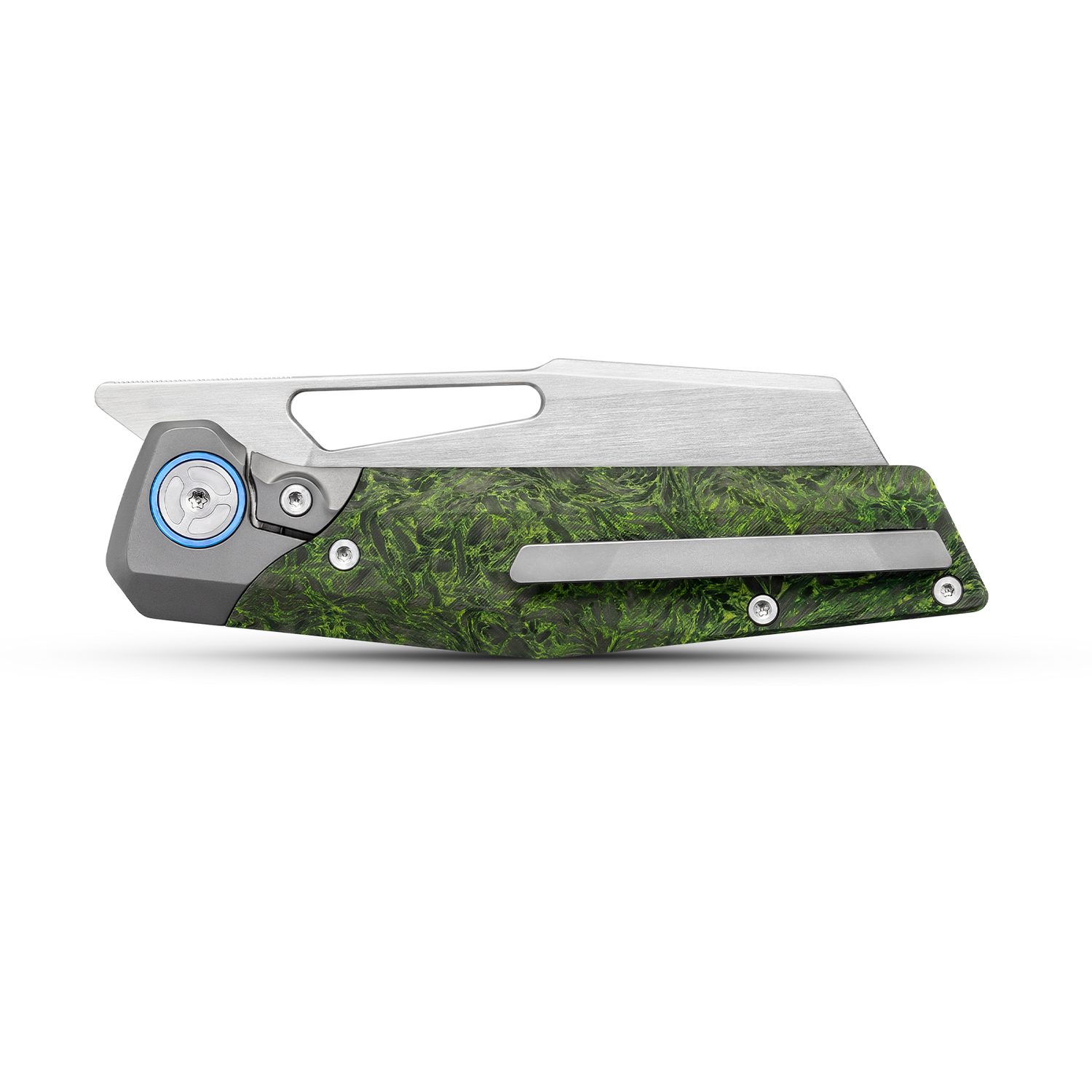 Kniclad Lyrin Titanium & Green Carbon Fiber Handle Front Flipper EDC Knife (3.17" M390 Blade) K004-2