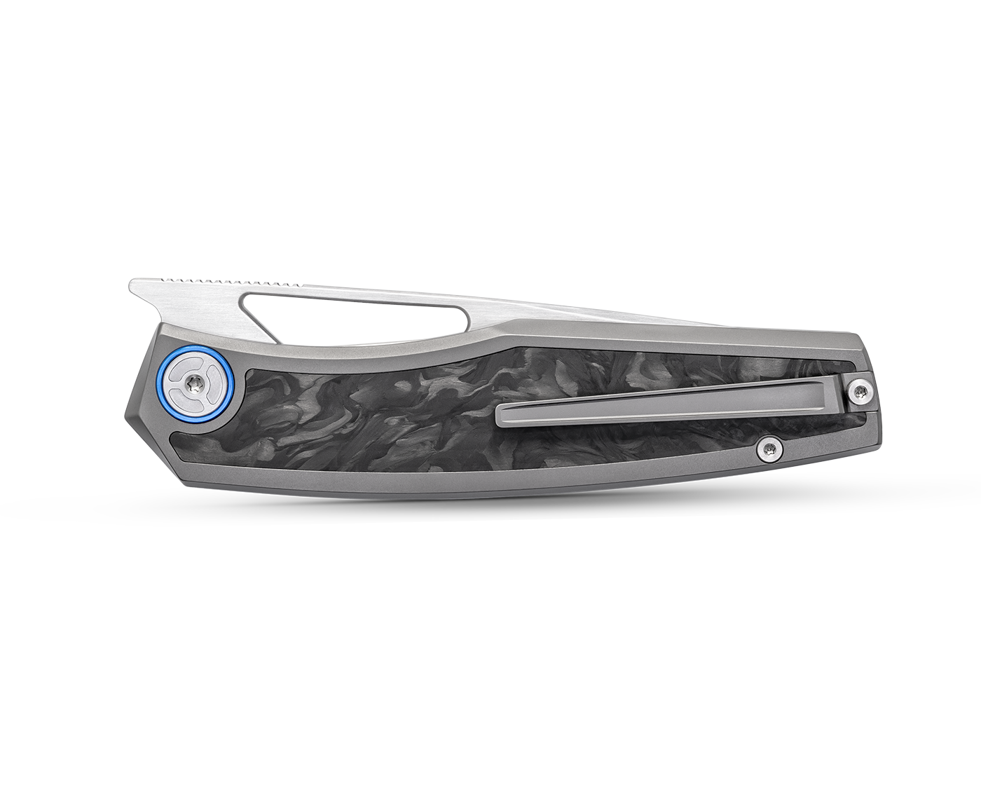 KniClad Mowell Gray Carbon Fiber Handle Liner Lock EDC Knife (3.5" 14C28N Blade) CHMWVST-15