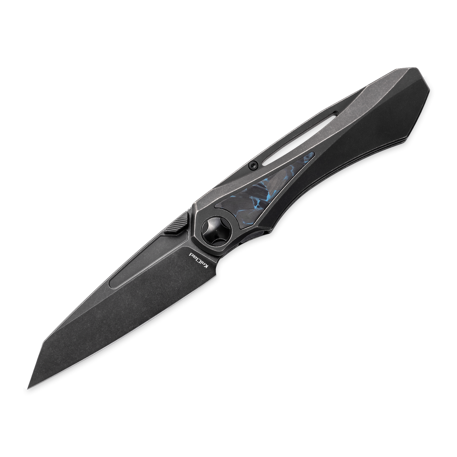 KniClad Prism Pact Black Titanium & Blue Carbon Fiber Handle Thumb Stud Liner Lock Folding Knife (3.43" S35VN Blade) K012-2