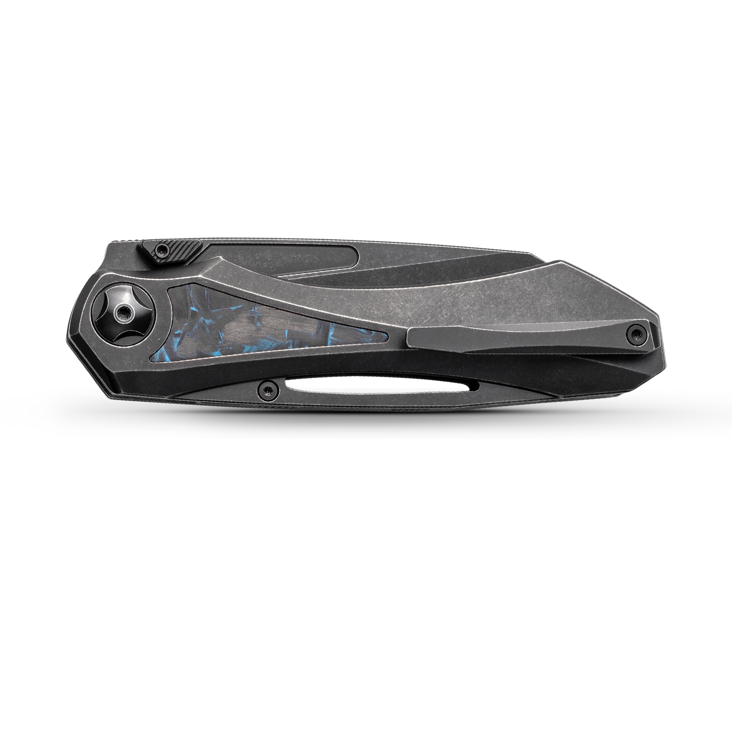 KniClad Prism Pact Black Titanium & Blue Carbon Fiber Handle Thumb Stud Liner Lock Folding Knife (3.43" S35VN Blade) K012-2