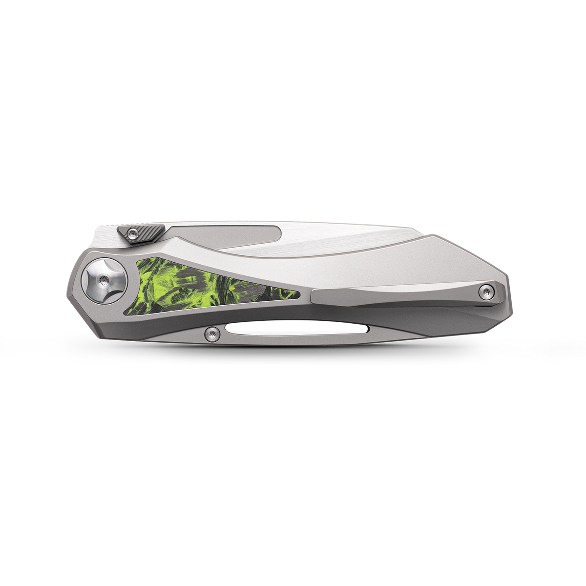 KniClad Prism Pact Silver Titanium & Green Carbon Fiber Handle Thumb Stud Liner Lock Folding Knife (3.43" Brushed S35VN Blade) K012-1