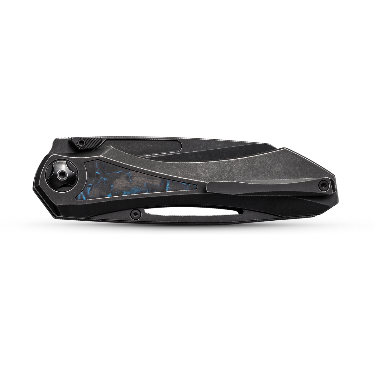 KniClad Prism Pact Black Titanium & Blue Carbon Fiber Handle Thumb Stud Liner Lock Folding Knife (3.43" S35VN Blade) K012-2
