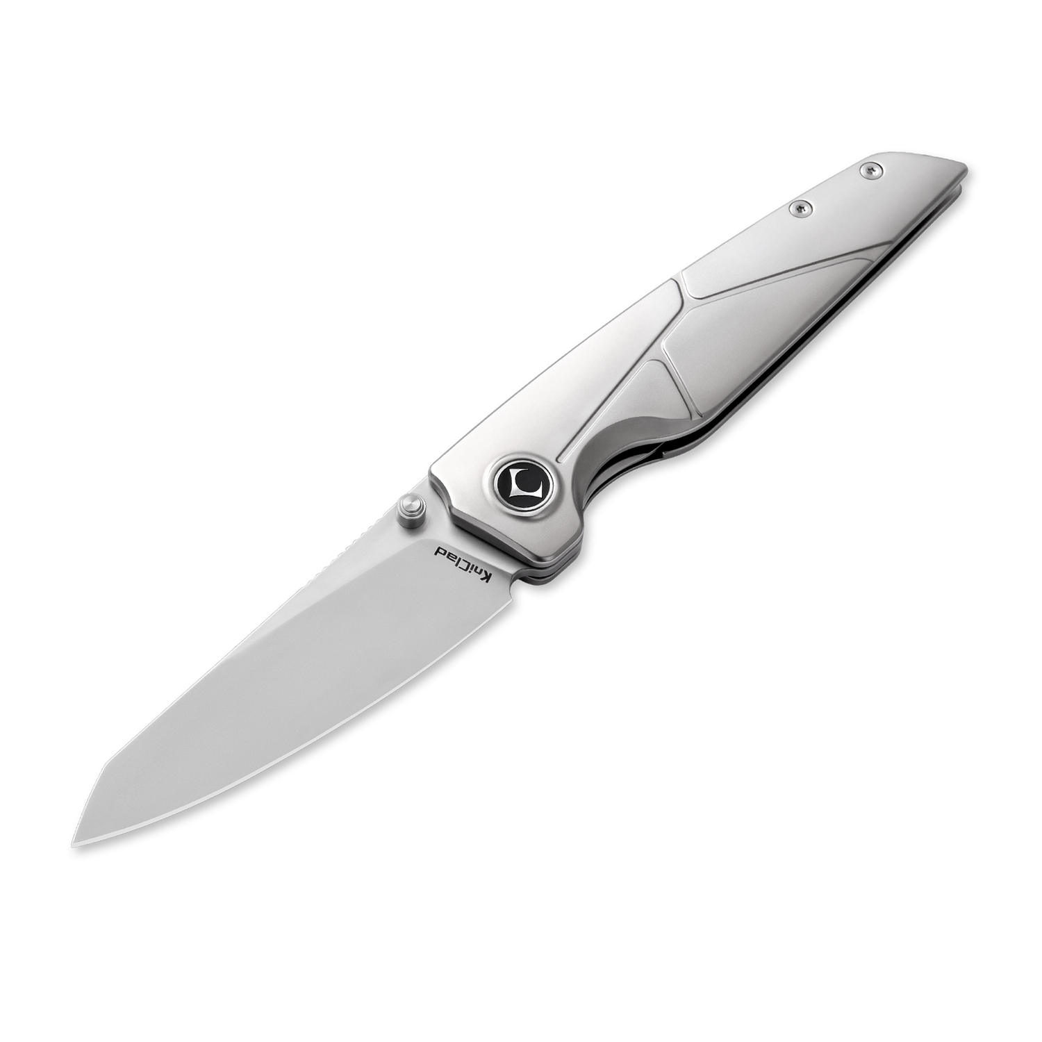 Kniclad Zen Silver Minimalist Lines Titanium Handle Liner Lock EDC Knife  (3.39" M390 Blade) K003-1